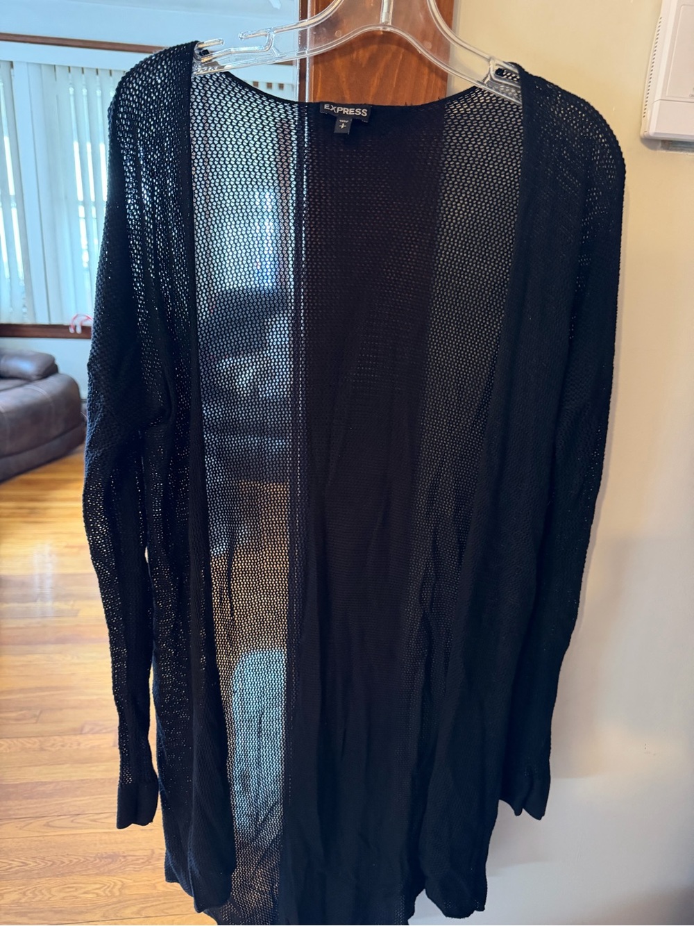 Express Black Open-Front Mesh Knit Cardigan